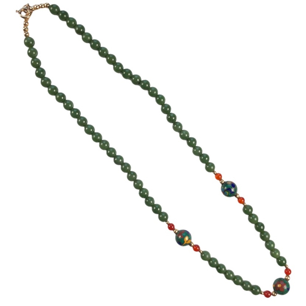 Vintage Jade Necklace with Cloissoine Beads